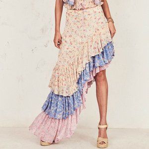 LOVESHACKFANCY Lisette tiered silk maxi skirt